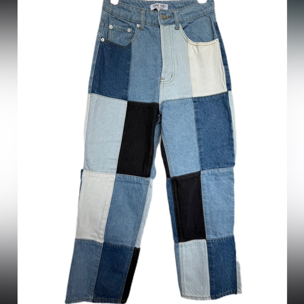 Femme Wild Patchwork Wide-Leg Jeans - Size